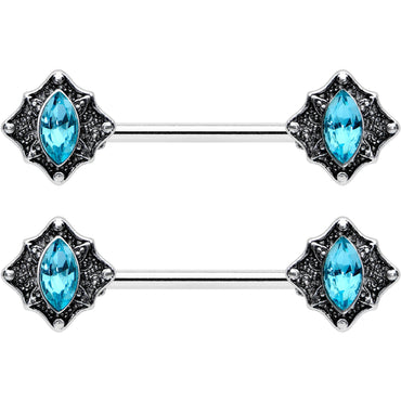 14G 9/16 Blue Gem Rhombus Retro Barbell Nipple Ring Set
