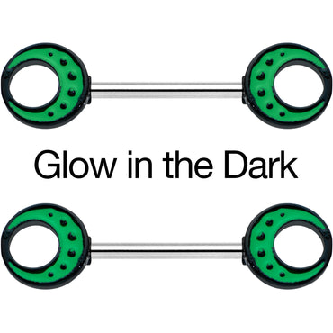14G 9/16 Deep Green Moon Glow in the Dark Barbell Nipple Ring Set