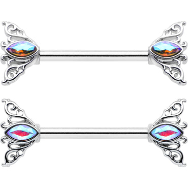 14G 9/16 Aurora Gem Deco Waves Barbell Nipple Ring Set