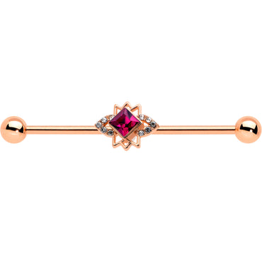 14G Red Gem Rose Gold Tone Octogram Star Industrial Barbell 38mm