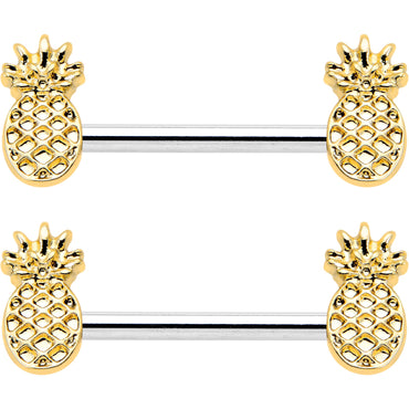14G 9/16 Lacy Golden Pineapples Barbell Nipple Ring Set