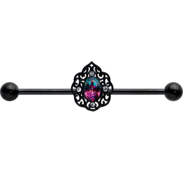 14G Purple Tourmaline Black Lacy Drop Industrial Barbell 38mm