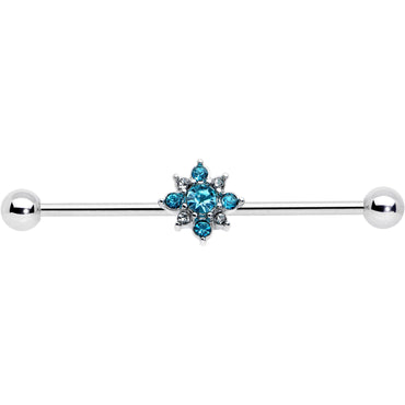 14G Blue Gem Frosty Snowflake Christmas Industrial Barbell 38mm