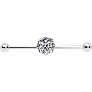 14G Clear Gem Baroque Fabulous Flower Industrial Barbell 38mm