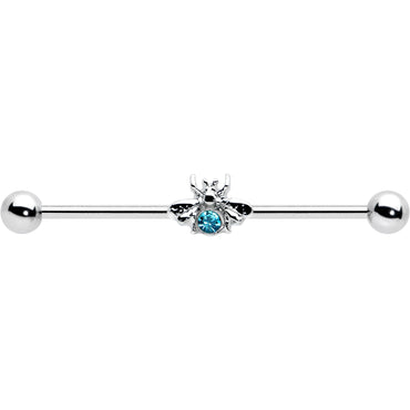 14G Blue Gem Bee Beautiful Insect Industrial Barbell 38mm