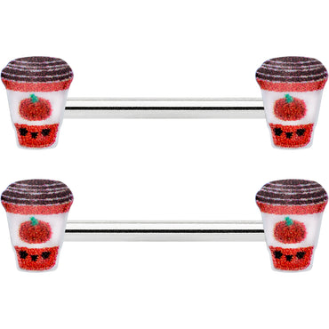 14G 9/16 Sweet Pumpkin Latte Autumn Barbell Nipple Ring Set
