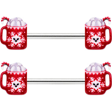14G 9/16 Sweet Hot Cocoa Holiday Barbell Holiday Nipple Ring Set