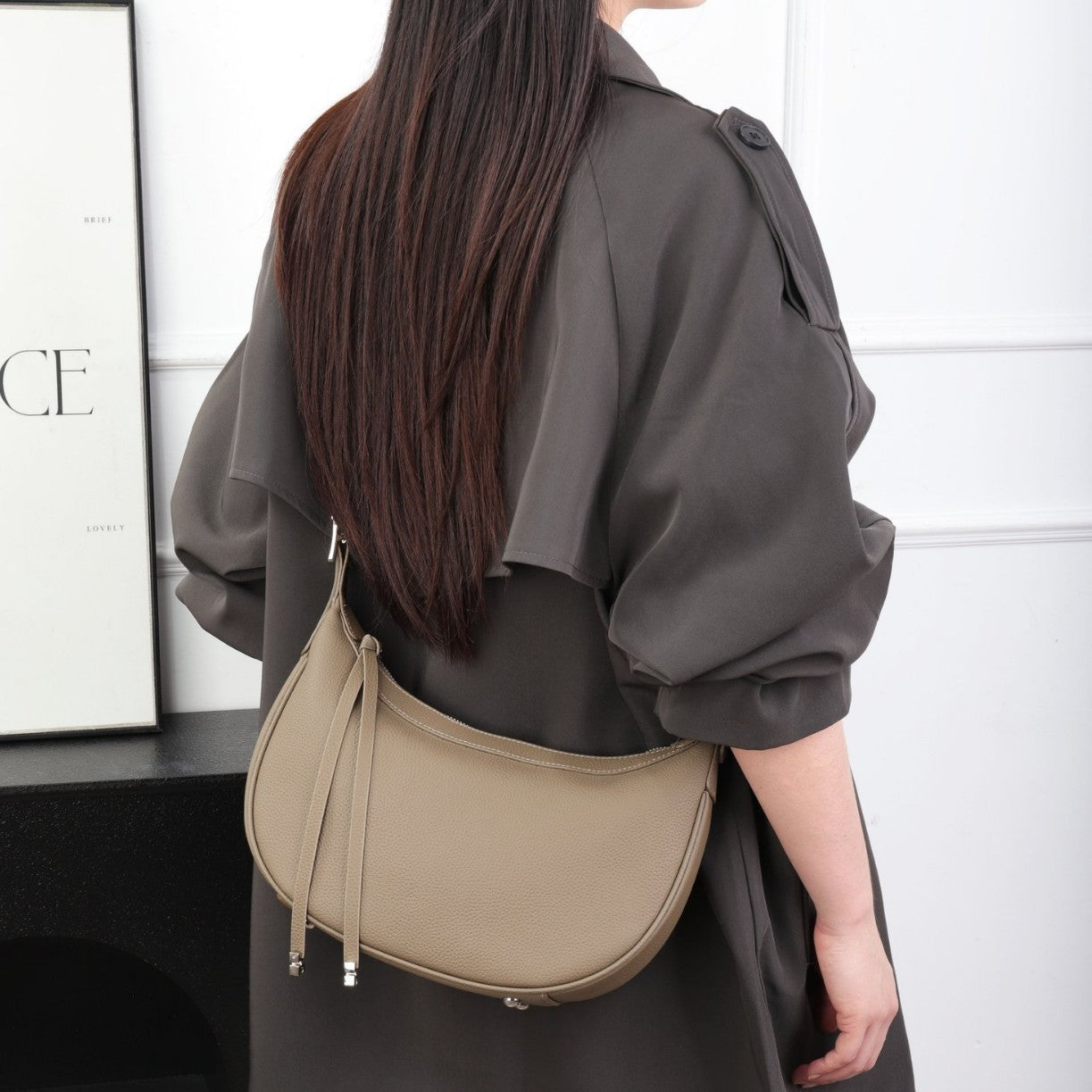 Cross-border Fashion Minimalist Top-grain Leather Dumpling Bag, Genuine Leather Women's Bag, Light Luxury Shoulder And Crossbody Half-moon Underarm Bag