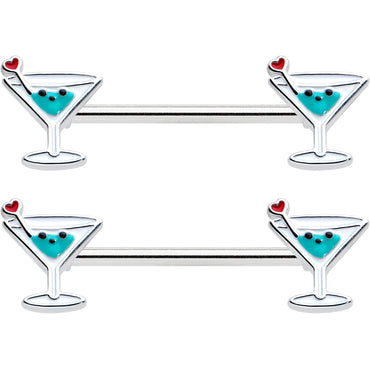 14G 9/16 Sweet Martini Glass Heart Barbell Nipple Ring Set