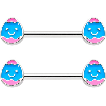 14G 9/16 Blue Pink Celebration Easter Egg Barbell Nipple Ring Set