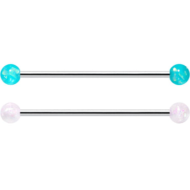 14G Green Aurora Black Faux Opal Pack Industrial Barbell Set of 4