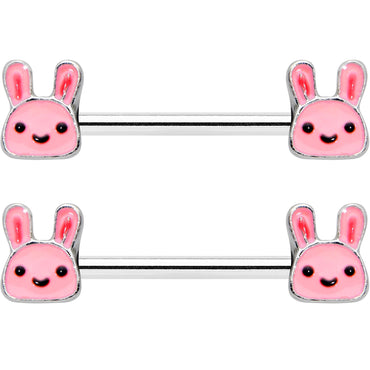 14G 9/16 Kawaii Cutie Easter Bunny Barbell Nipple Ring Set