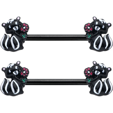 14G 9/16 Black Funky Skunk Barbell Nipple Ring Set