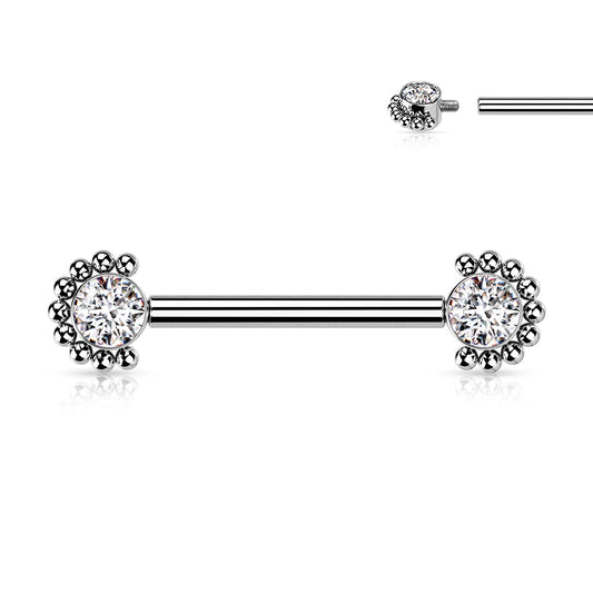 14G CZ Baller ASTM F-136 Implant Grade Titanium Internally Threaded Bridge Barbell