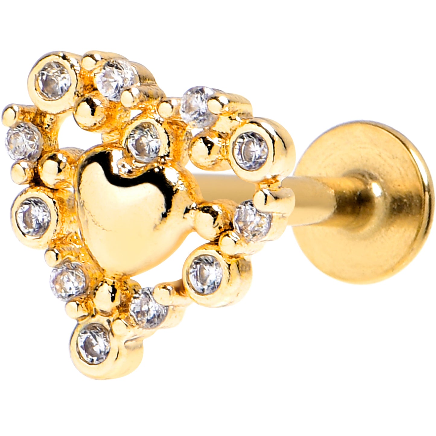 16G 5/16 Clear CZ Gem Gold Tone Heart Duo Labret Monroe Tragus