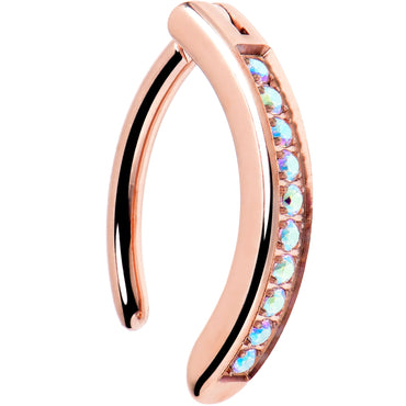 14G 3/8 Rose Implant Grade Titanium CZ Paved Hinged Hoop Belly Ring