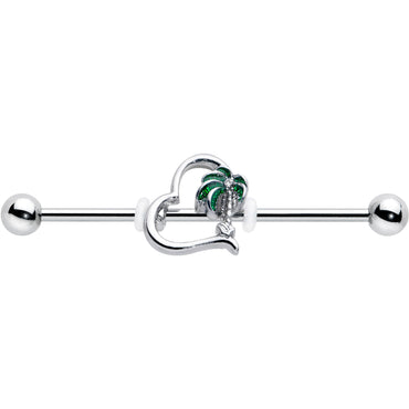 14G Clear Gem Palm Tree Love Heart Industrial Barbell 38mm
