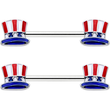 14G 9/16 Patriotic Top Hat Barbell Nipple Ring Set