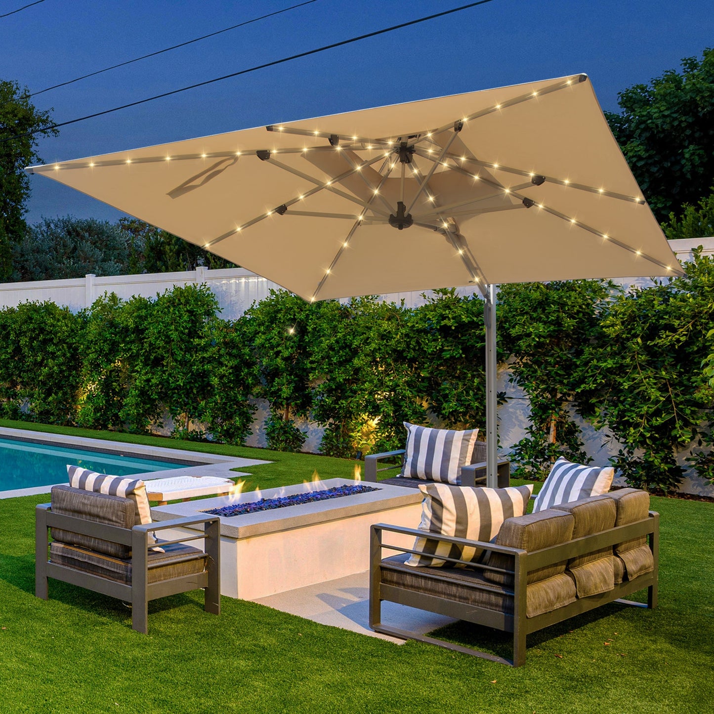 9 Ft Cantilever Patio Umbrella Tilt Aluminum Beige 360 Rotation