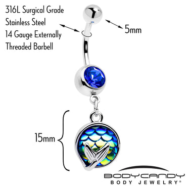 Blue Gem Mermaid Dark Blue Scale Tail Dangle Belly Ring