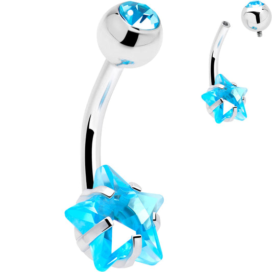 Blue CZ Gem Internally Threaded Simply Star Belly Ring