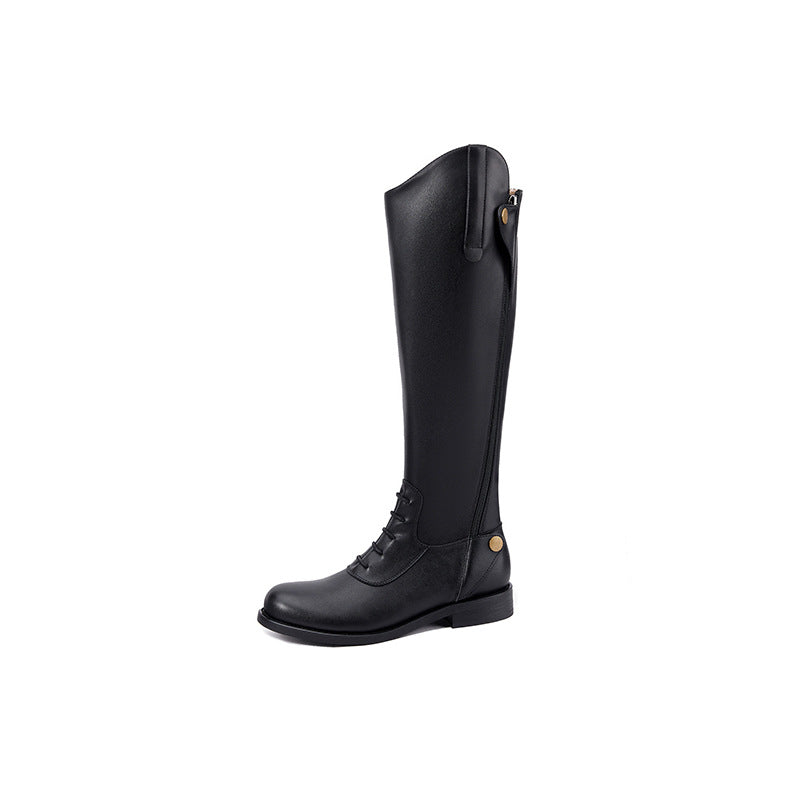Womens Versatile Chunky-heel Boots Made From Full-grain Cowhide