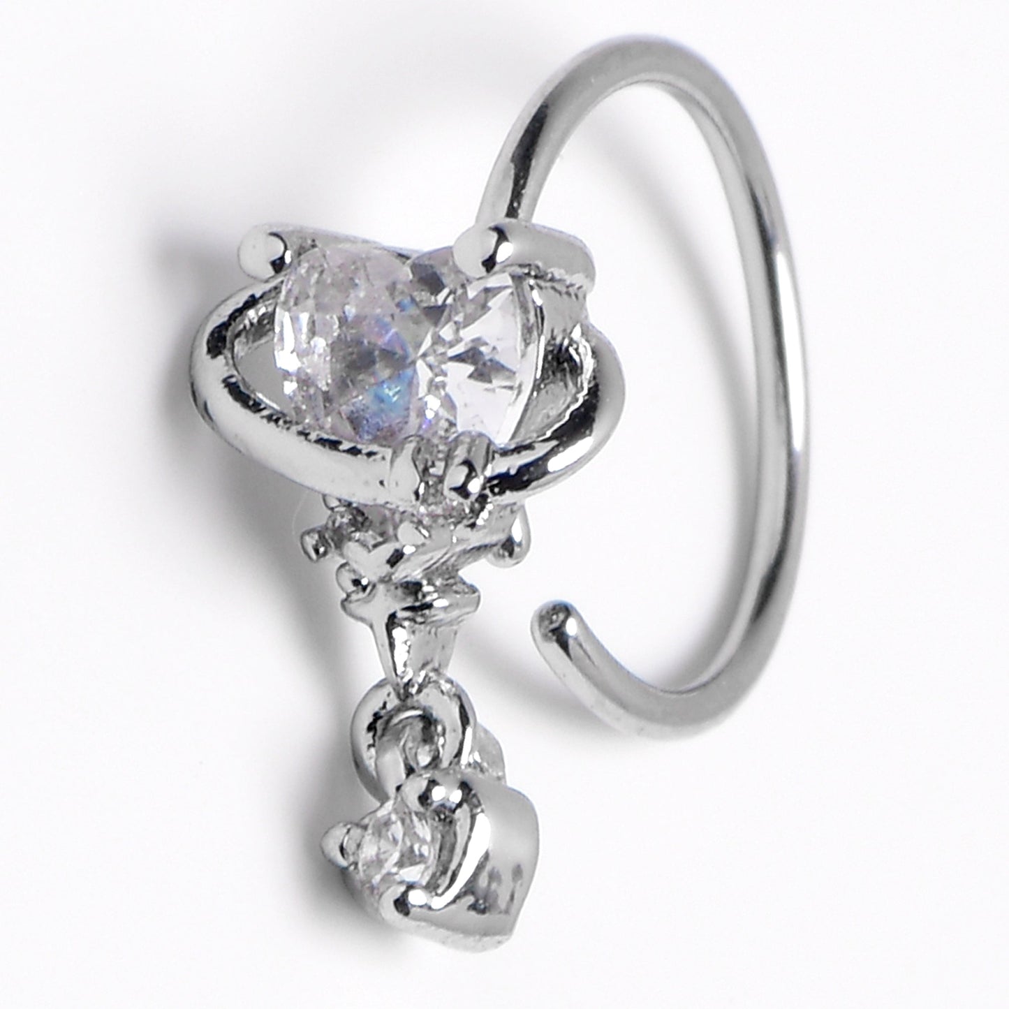 20G 5/16 Clear Heart Dangle Conch Hoop Septum Ring Cartilage Helix Hoop Earring