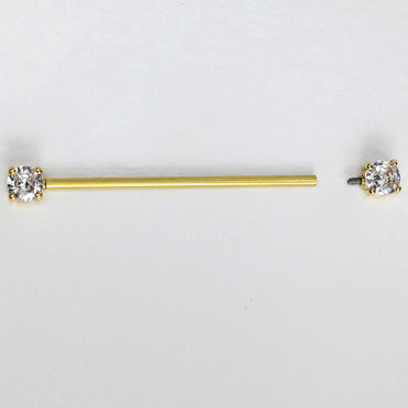 14G Clear Gem Gold Tone Internally Threaded Industrial Barbell 38mm