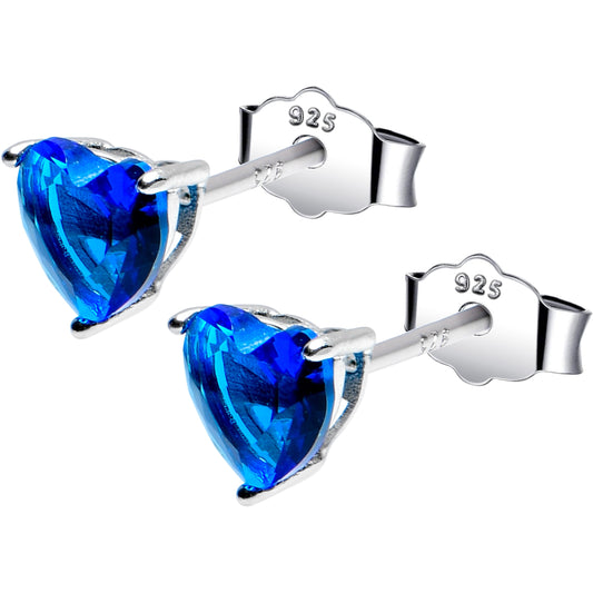 5mm CZ Heart 925 Sterling Silver September Birthstone Stud Earrings