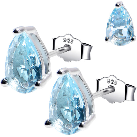 5mm CZ Pear 925 Sterling Silver March Birthstone Stud Earrings