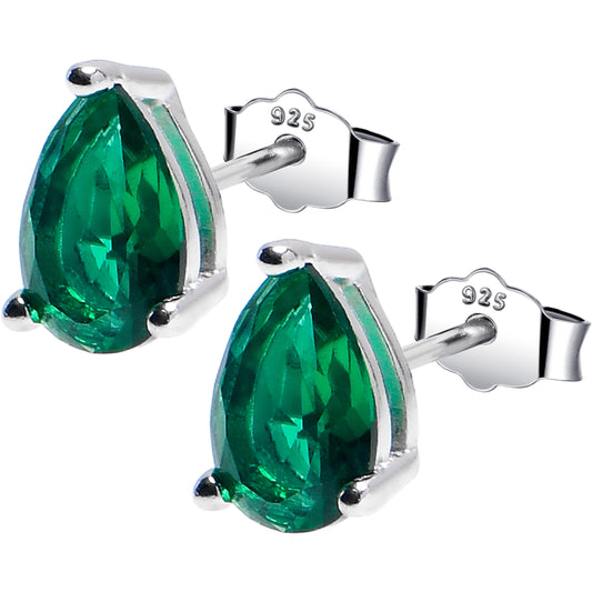 5mm CZ Pear 925 Sterling Silver May Birthstone Stud Earrings