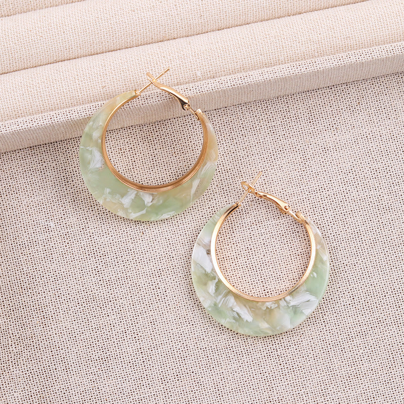Designer Inspired Color Block Acetate Wide C Acrylic Stud Earrings