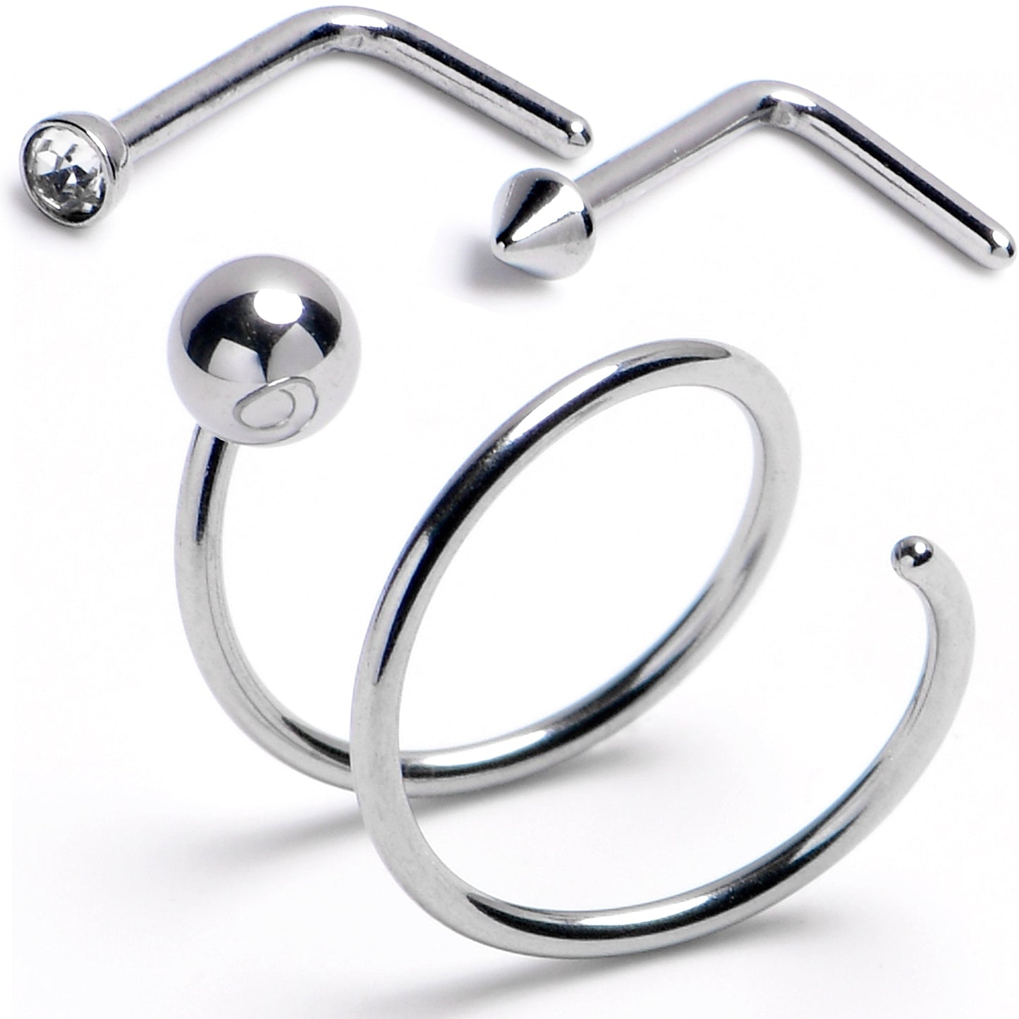 20G Gem Spike L-Shape Nose Ring Ball Twister Double Nose Hoop Ring 3 Pack