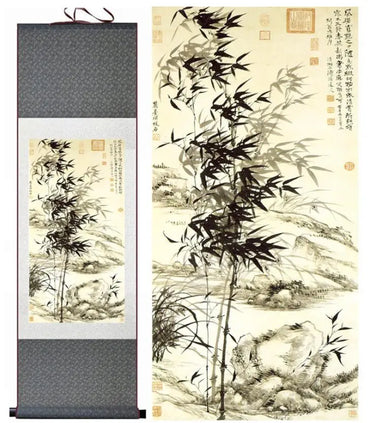 Bamboo painting Chiense characters and Flower painting Home Office Decoration Chinese scroll paintingPrinted painting