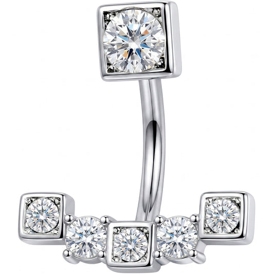 Clear CZ Gem Blocky Arch Double Mount Belly Ring