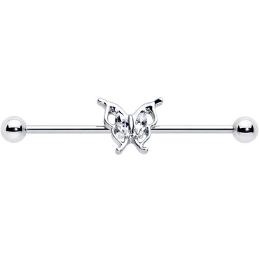 14G Clear Gem Fancy Fab Butterfly Industrial Barbell 38mm
