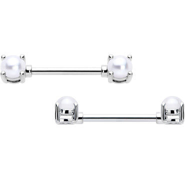 14G 9/16 White Faux Pearl June Birthstone Nipple Ring Set