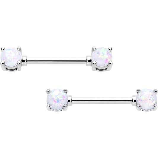 14G 9/16 White Faux Opal October Birthstone Nipple Ring Set