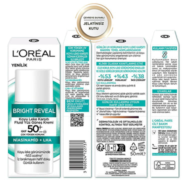 L'Oreal Paris Bright Reveal SPF 50+ Anti-Dark Spot Face Sunscreen - Lightweight, Non-Greasy Daily UV Protection for Sensitive Skin