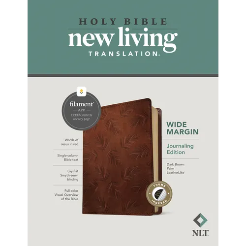 NLT Wide Margin Bible, Filament Enabled (Leatherlike, Dark Brown Palm, Indexed, Red Letter) - Imitation Leather