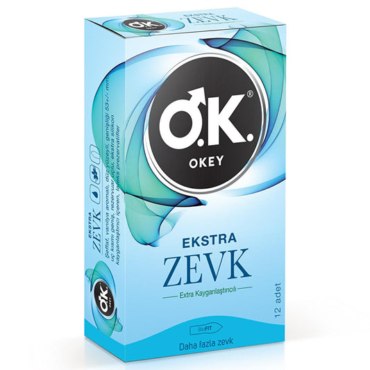 Okey Ekstra Zevk Prezervatif - Lubricated Condoms for Enhanced Intimacy and Comfort - 12 Units