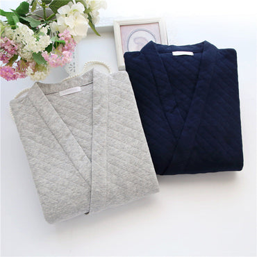 New Autumn Winter Mens Japanese-Style Pure Cotton Air-Layer Loungewear Set