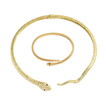 Minimal Cross-border European American Women Jewelry Set, Unique Snake Shape Inlaid Cubic Zirconia Design, Alloy Choker Necklace & Bracelet Daily Ornaments For Ladies
