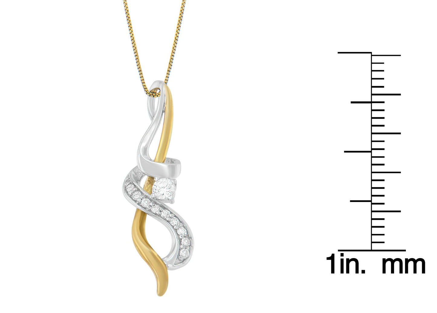 Diamond Swirl Pendant Necklace in Two-Tone Gold – 1/5 cttw