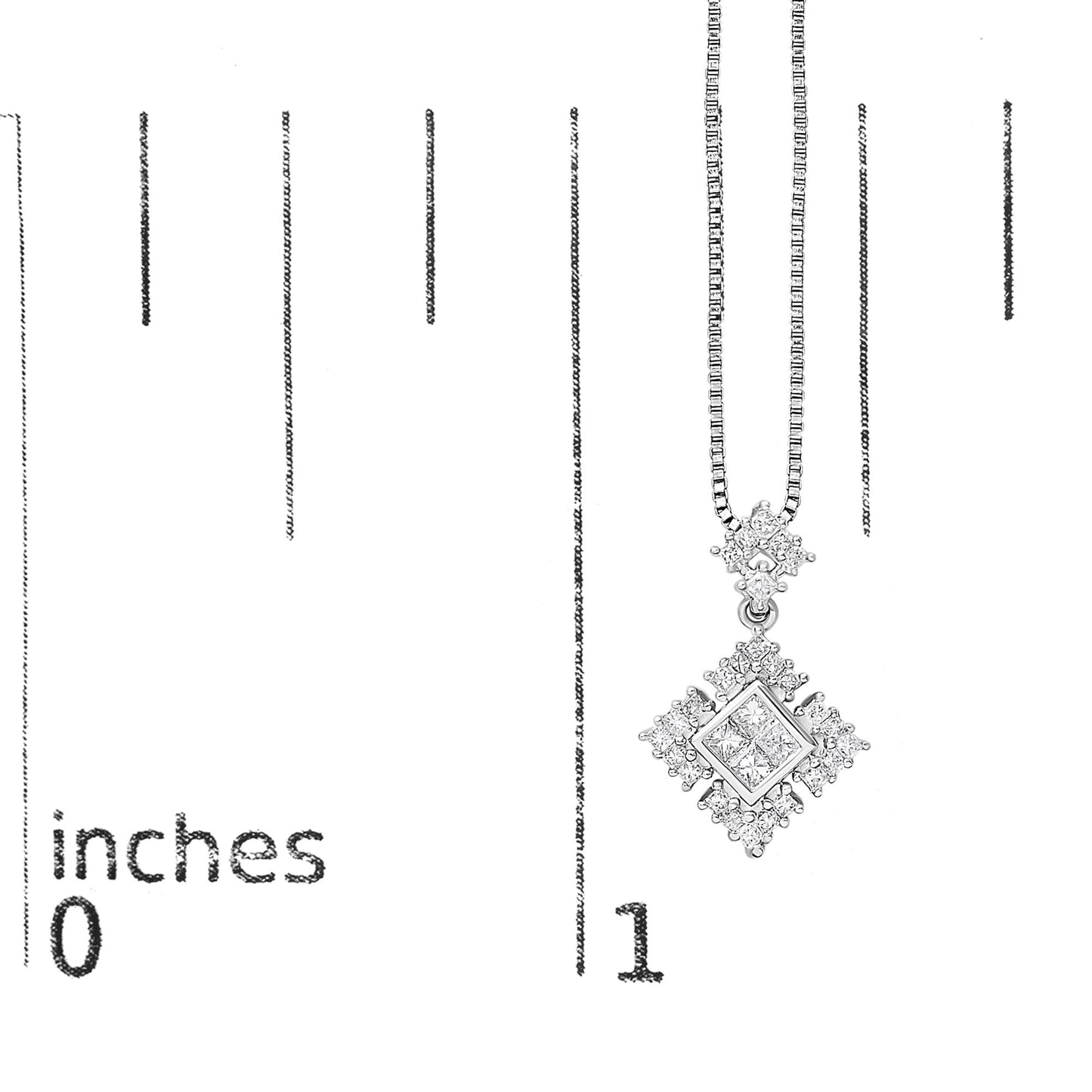Princess Cut Diamond Geometric Pendant Necklace in Rhodium-Plated 10K White Gold