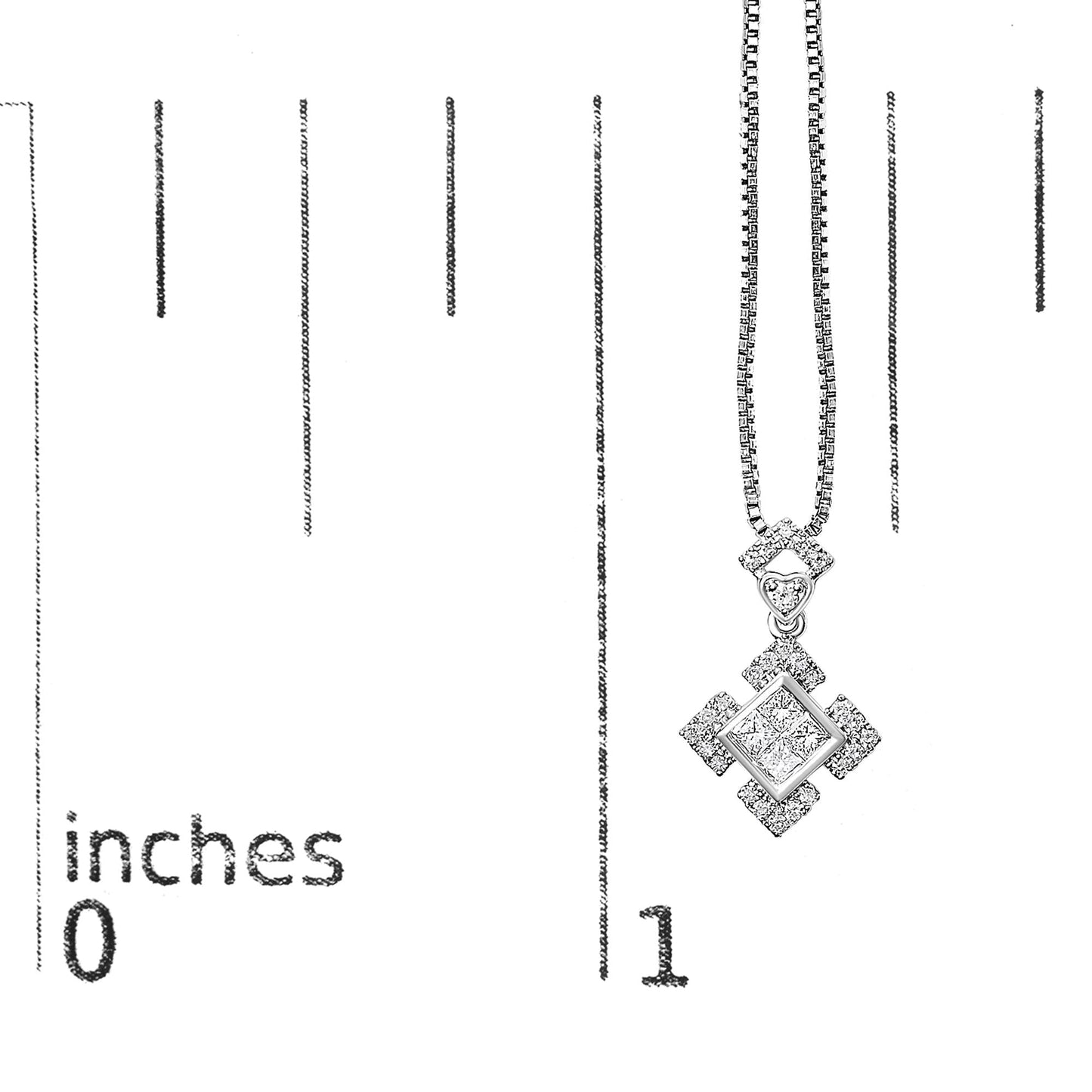 Diamond Geometric Halo Pendant Necklace in Rhodium-Plated 10K White Gold – 1/5 Cttw