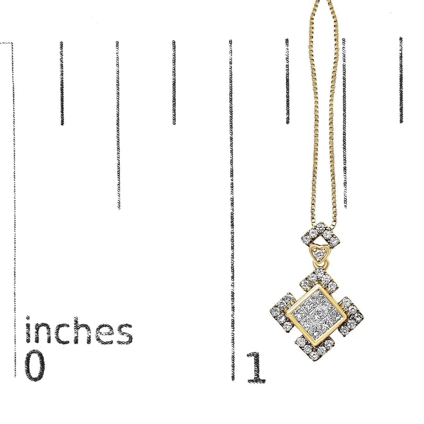 Princess Cut Diamond Geometric Halo Pendant Necklace in 10K Yellow Gold – 3/8 Cttw