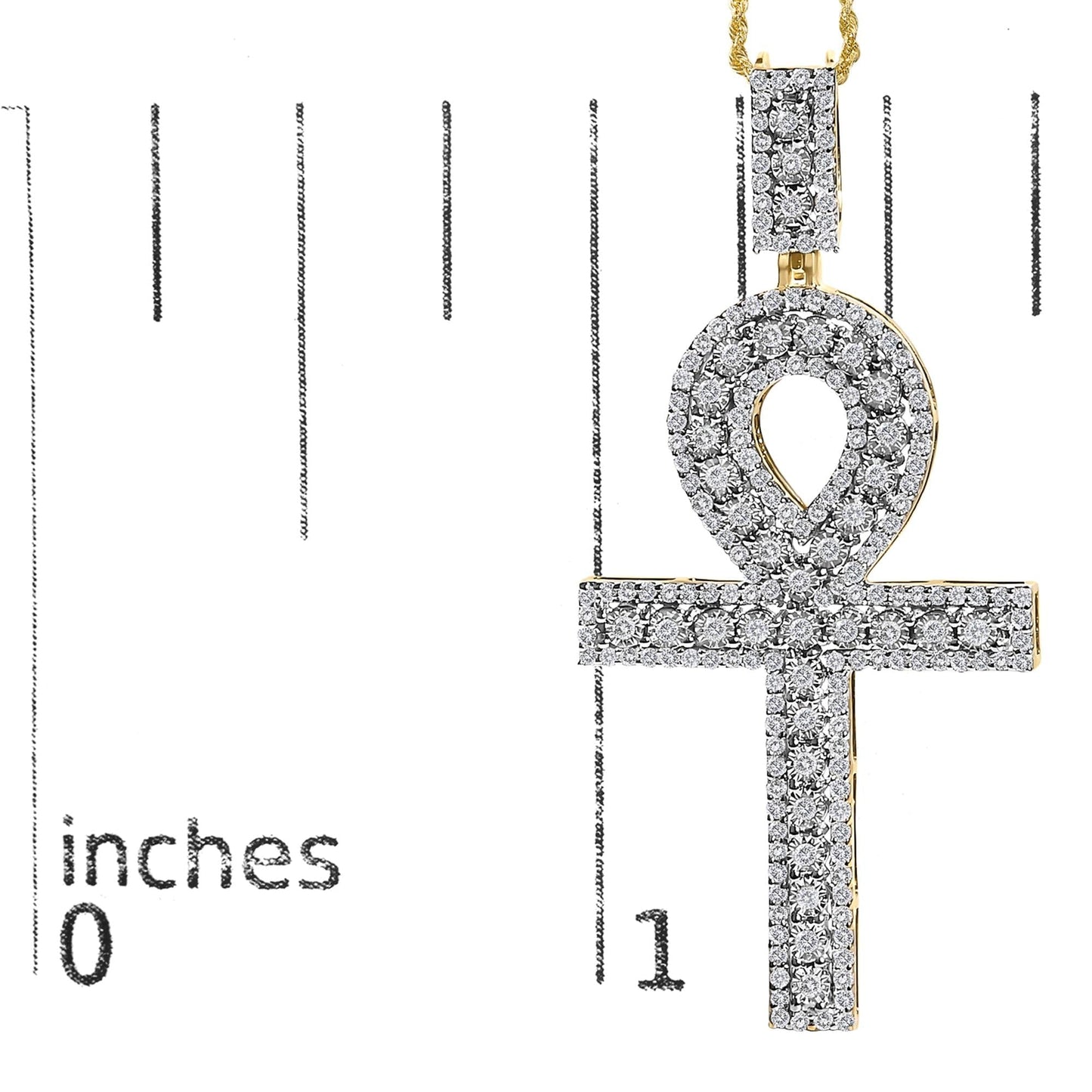 Diamond Pavé Ankh Cross Pendant Necklace in 10K Yellow Gold – 1.00 Cttw