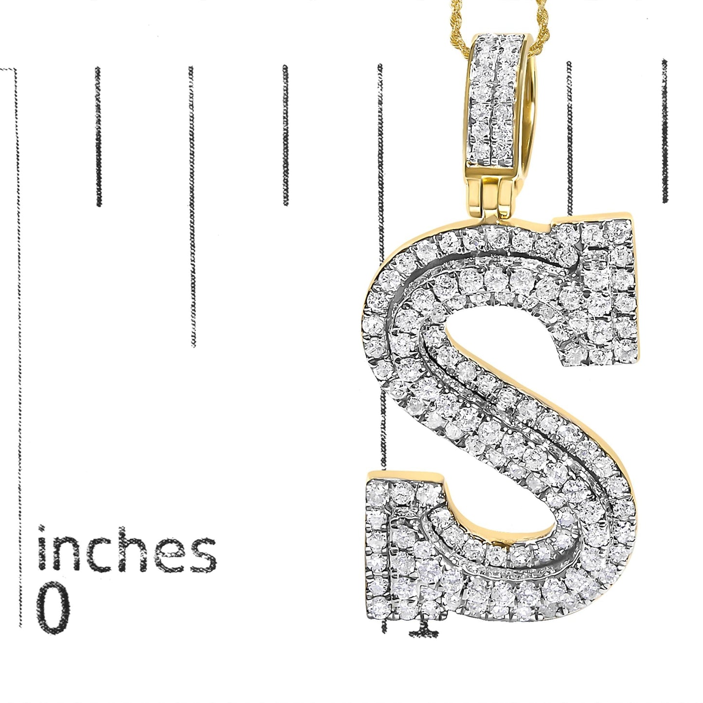Diamond Letter S Initial Pendant Necklace in 10K Yellow Gold – 1 5/8 Cttw