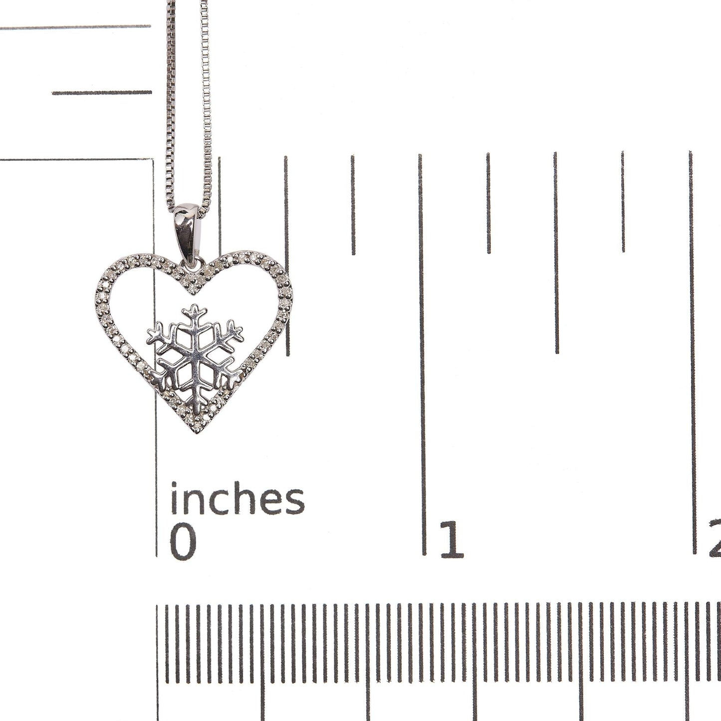 Diamond Heart & Snowflake Pendant Necklace in .925 Sterling Silver – 18"